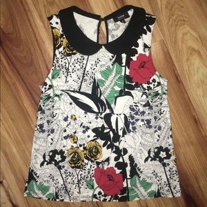 Floral art Peter Pan collar collar top